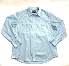 Wrangler Mens XL Light Blue Western Snap Shirt Pearl Snaps Striped Cowboy Long S