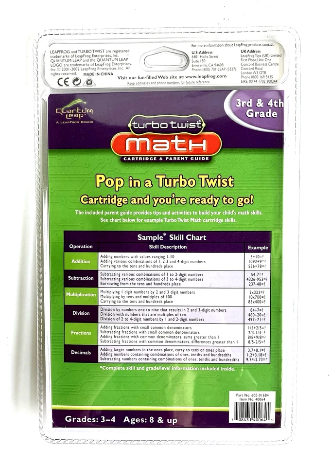 Turbo Twist Math Cartridge & Parent Guide by Leap Frog - 3rd & 4th Grade - Image 2 of 3