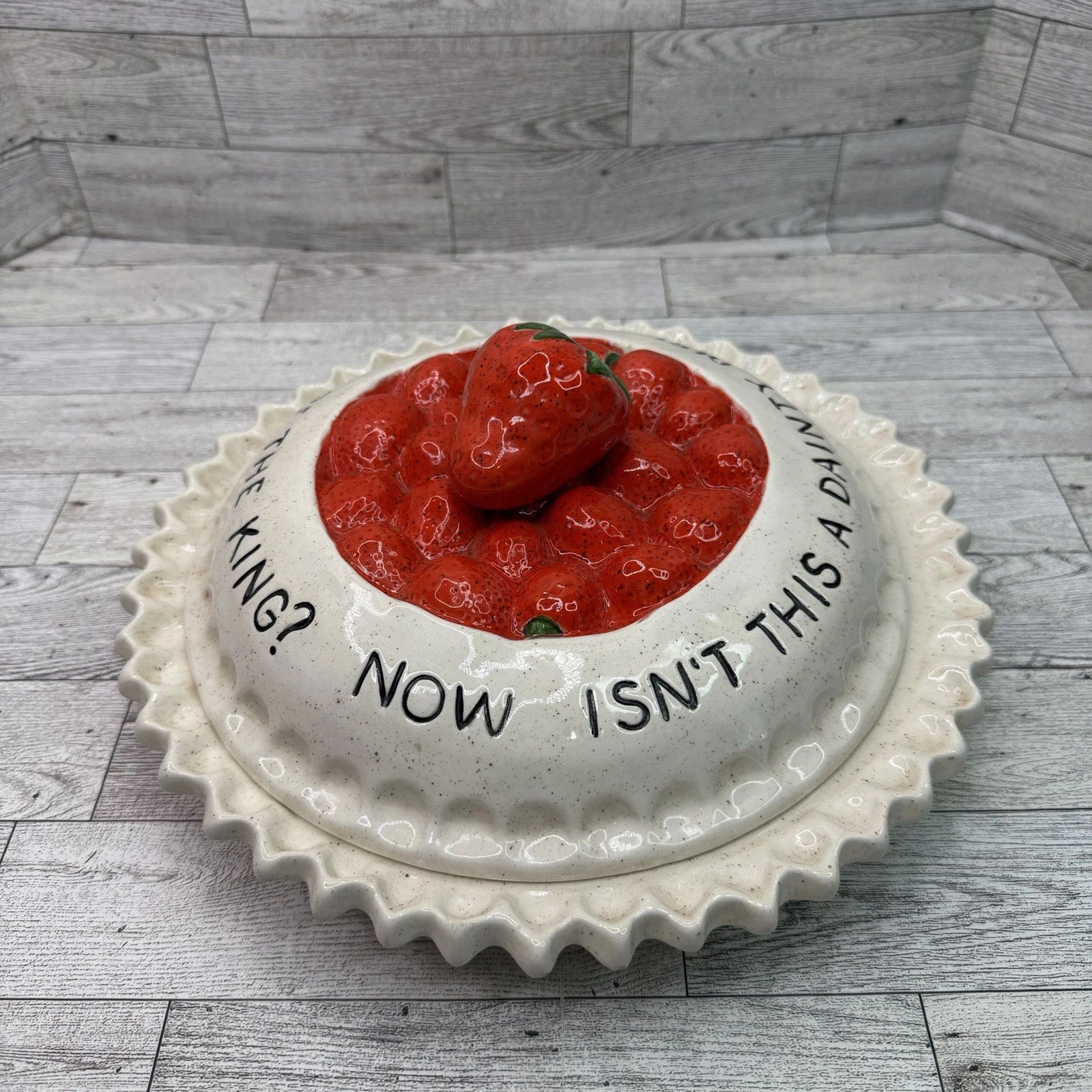 Vintage Ceramic Strawberry Pie Keeper “Now Isn’t This A Dainty Dish To Set”