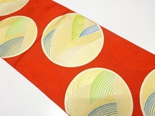 7638646: JAPANESE KIMONO JAPANESE NAGOYA OBI / WOVEN WAVE ROUNDEL