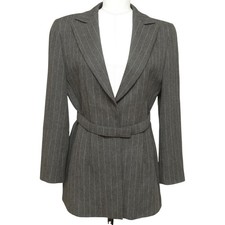 EMPORIO ARMANI Blazer Jacket Pinstripe Button Grey Collar Belt Long Sleeve Sz 40