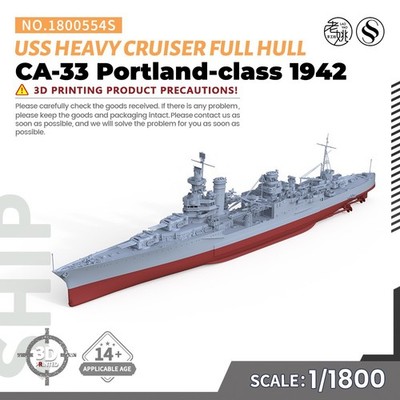 SSMODEL SSC554S 1/1800 Model USS Portland-class CA-33 Heavy Cruiser 1942 FULLHUL