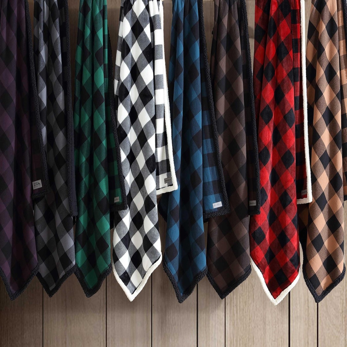 Eddie Bauer - Sprei deken, katoen flanel huisdecoratie, alle seizoenen omkeerbaar Sherpa beddengoed (Union Bay Red, Gooi