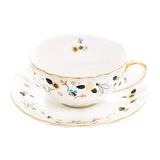 Flower Bee Tea cups and Saucers, Coffee Bone China Mug 1 Set with Beautiful