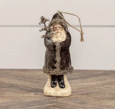 Ragon House 5.75" Charcoal Velvet Belsnickle Santa Christmas Ornament Gray NEW