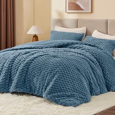 Fluffy Queen Comforter Set - Fleece Soft Comforter for Queen 88"x88" Blue Fog