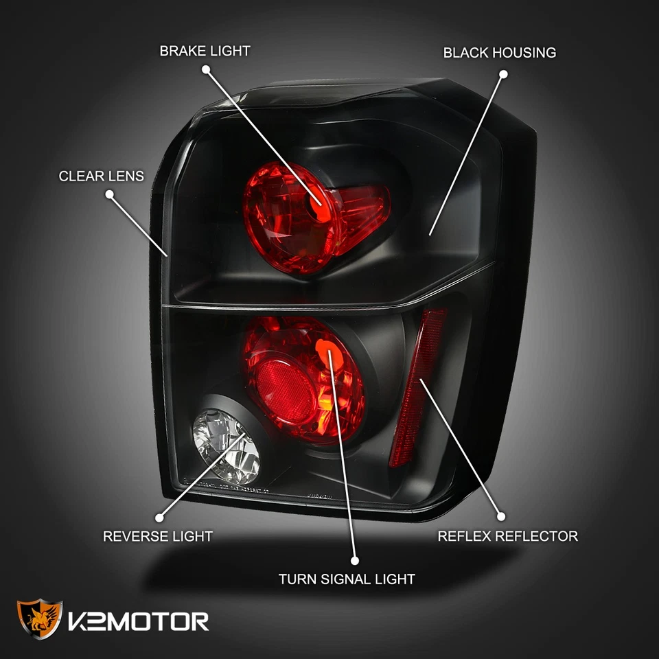 Black Fits 2007-2012 Dodge Caliber R/T SE SXT SRT4 Tail Lights Brake Lamps Pair Foto 3 de 4