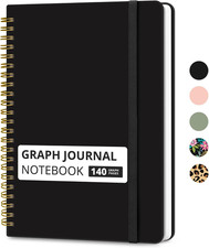 Graph Spiral Journal Notebook for Women Men, 140 Pages, Graph Paper Hardcover