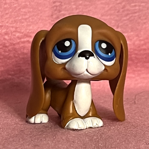 Littlest Pet Shop 665 Brown Tan Basset Hound Puppy Dog w Purple Eyes A - lpsquee
