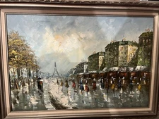 MId-Century Still Life Oil Painting Framed Signed, C. Daniel Paris Street