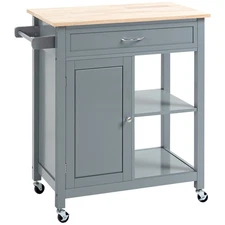 Kitchen Island Cart, Rolling Kitchen Island with Storage Shelf, Solid Wood Top
