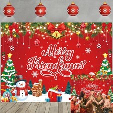 Merry Friendsmas Backdrop Friendsmas Party Banner Winter Red Merry Christmas ...