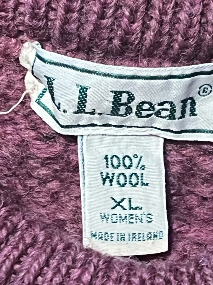 Vintage LL Bean Sweater Womens Made in Ireland Cable Knit Extra Large Purple - Image 3 of 4