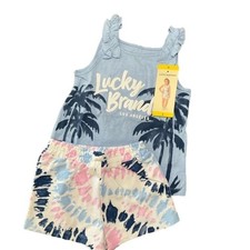 Lucky Brand Girls Tank Shirt Shorts 2 piece Set Blue Size 5 NEW