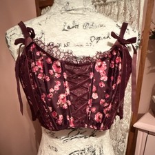 Victoria's Secret Burgundy Pink Floral Lace Corset Top Hook  Eye Boned XS