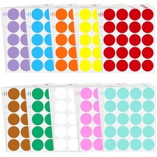 1.5" Round Colored Removable Stickers Labels - 10 Colors,Pack of 600 1.5 inch