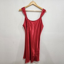 Vintage Inner Most Satin Chemise Night Gown Slip Red Embroidered Floral Womens M