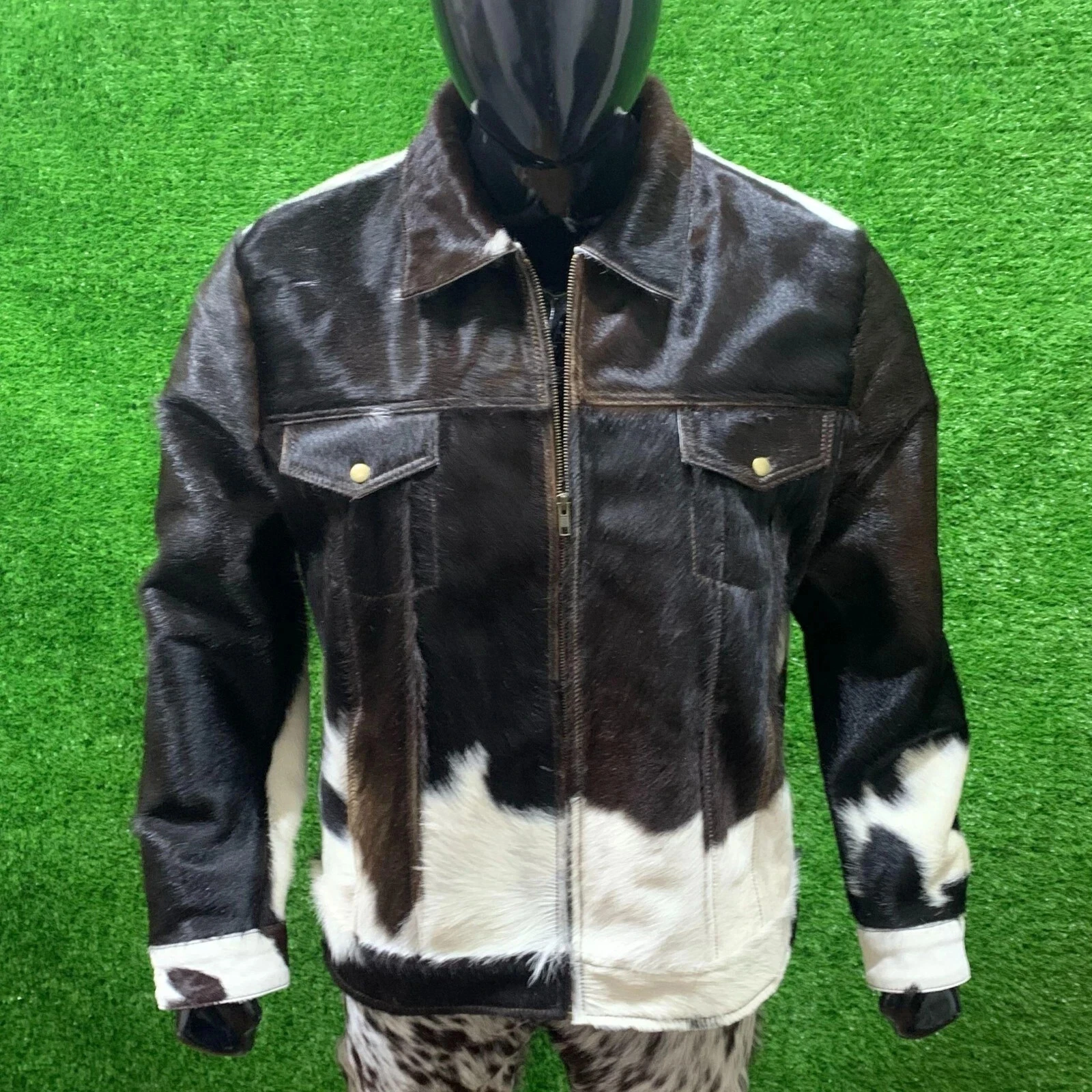 Cow Print Jacket Men's Genuine Cow Hide Leather Jacket for Stylish Wear Unique