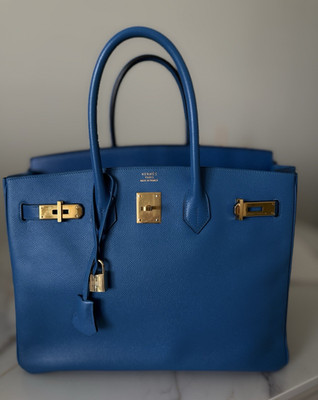 Hermès Birkin Blue Satchel Top Handle Gold Hardware Turn Lock w/ Lock Key