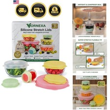 Silicone Stretch Lids 6 PCS ? Airtight Reusable Food Covers for Bowls & Conta...
