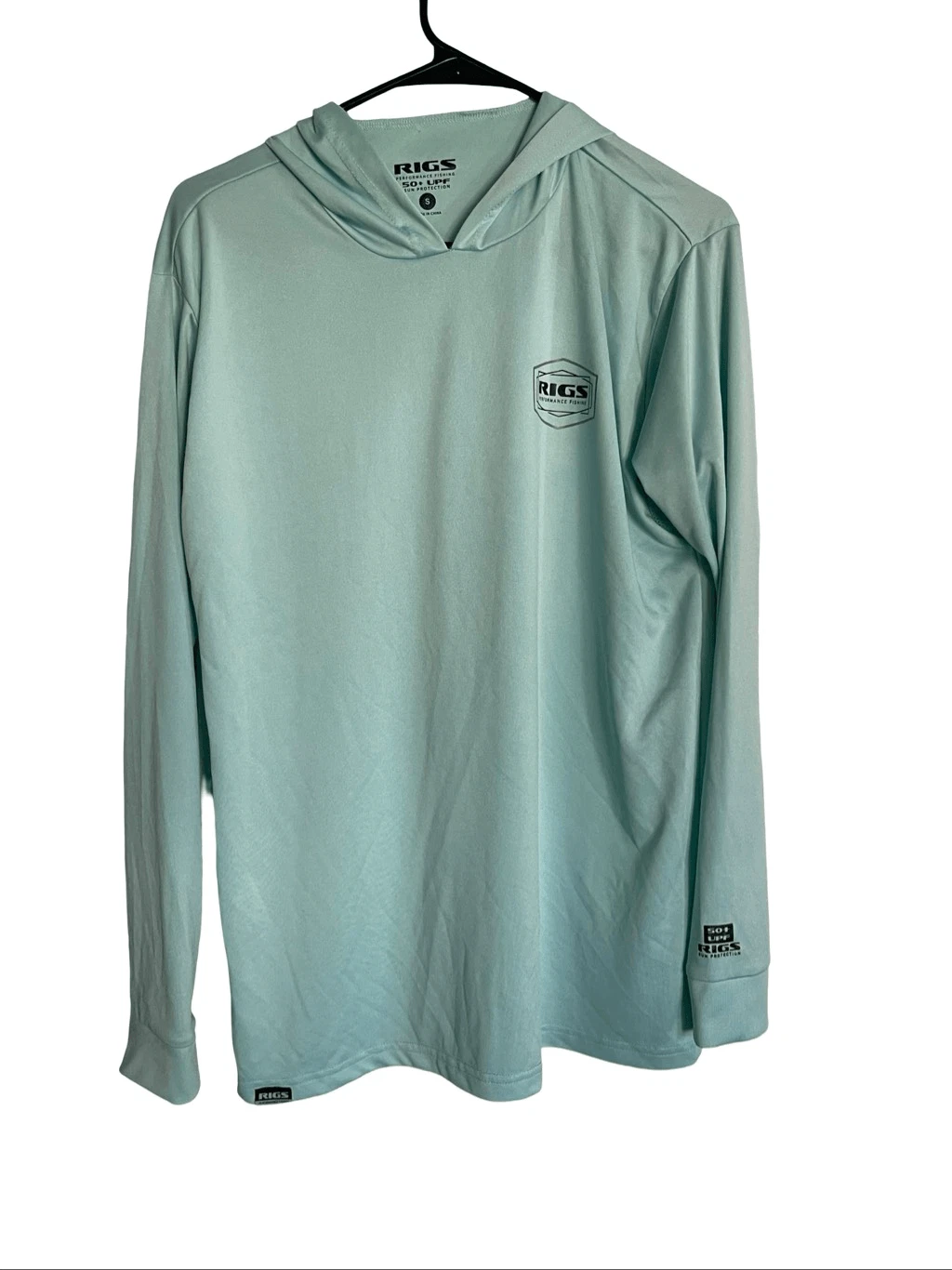 RIGS Mens Light Green UPF Sun Protection Hooded Performance Fishing Shirt Small