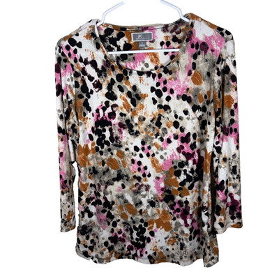 JM Collection Blouse Women's Small Round Neck Textured 3/4 Sleeve Colorful Top