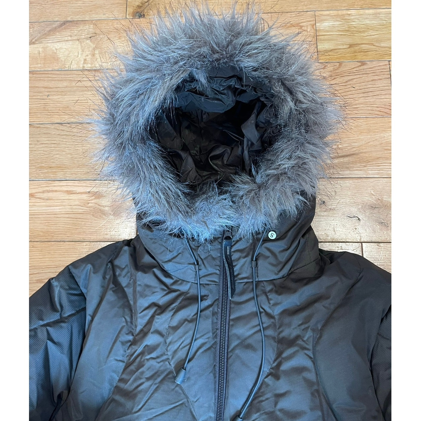 Cappotto giacca invernale Salomon donna piumino imbottito cappuccio pelliccia sintetica taglia small