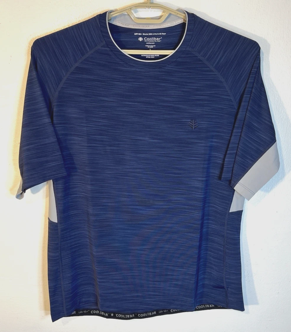 Coolibar Men's Large Blue UPF 50+ Blue Short Sleeve Ultimate Rash Guard