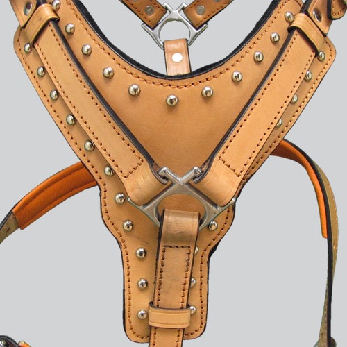 HILASON Heavy Duty Genuine Leather Dog Harness Padded Light Tan Medium - Picture 2 of 4