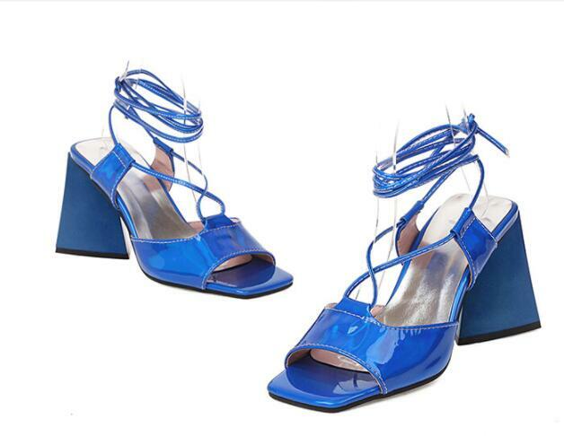 Women Square Toe Triangle Heel High Heel Sandals Shoes