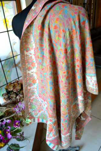FLORAL NÜCHTERNE FARBEN STOLA HANDGEWEBT KANI JAMAVAR SCHAL 100% KASCHMIR PASHMINA - Bild 5 von 7