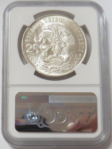 1968 SILVER MEXICO 25 PESO COIN MAYAN DANCER OLYMPIC COMMEMORATIVE NGC MS 66 - Picture 2 of 2