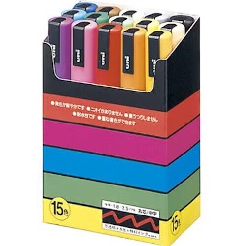 Uni Posca Stifte PC-5M 15C 15 Farben Farbmarker Posterfarbe aus Japan - Bild 2 von 5