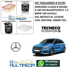 TAGLIANDO 4 FILTRI TECNECO MERCEDES CLASSE B 180 CDI BLUE EFFICIENCE 80KW 109 CV