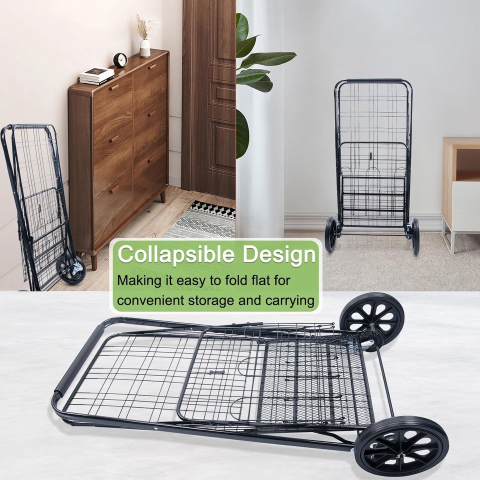 Folding Shopping Cart, Grocery Cart On Wheels Foldable, Shopping Carts