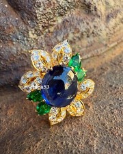 Women's Engagement Ring Cabochon Synthetic Sapphire  Cubic Zirconia 925 Silver