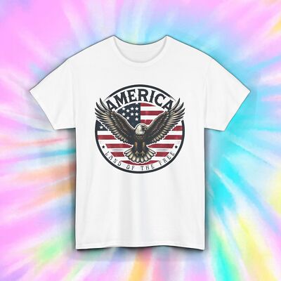America Land of the Free T-Shirt Patriotic Eagle Flag Graphic S-5XL