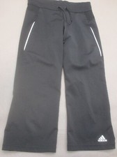 ADIDAS Size S Women Black Drawstring Pocket Crop Running Workout Track Pants 597