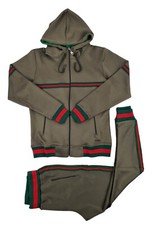 Time Is Money Men's Designer Urban Slim Fit 3 Green Stripe Streetwear Tracksuit