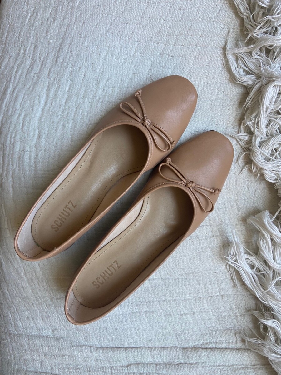 NIB New Schutz Arissa Leather Square Toe Ballet Flats Honey
