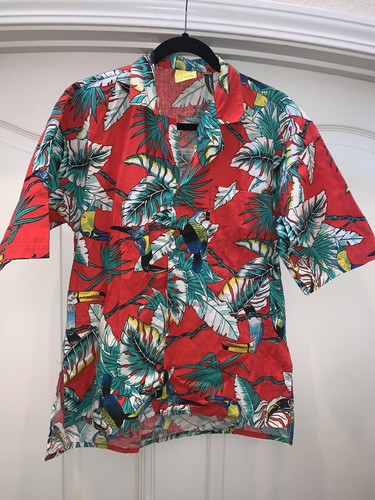 复古80 年代夏威夷re 阅读多印花夏威夷toucan 纽扣衬衫尺寸s Ebay