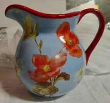 HARRY & DAVID FLORAL CERAMIC PITCHER 6 3/4" Blue Red