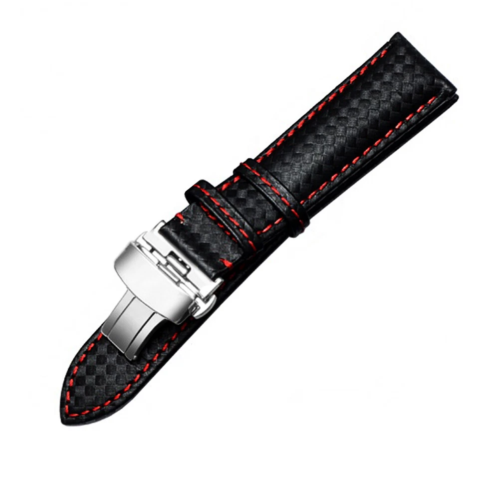 Pulseira de relógio de couro preta de fibra de carbono 22 mm feita para Citizen Eco-Drive - Imagem 3 de 4