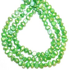 NP491 Spring Green 5mm - 6mm Flat-Sided Potato Cultured Freshwater Pearl Beads