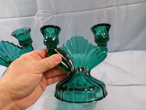 Set of 2 Jeannette Ultramarine Glass Swirl Double Candle Holders INV2 - Picture 7 of 11
