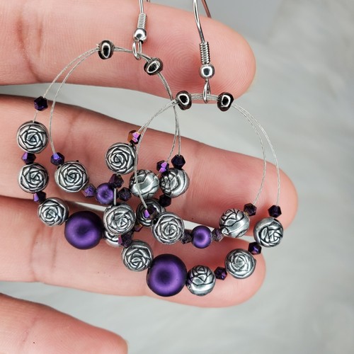 Handmade Beaded Hoop Earrings - Picture 6 of 8