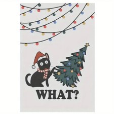 Christmas Funny Cat Tree "What " Burlap Garden Flag-12"x18"