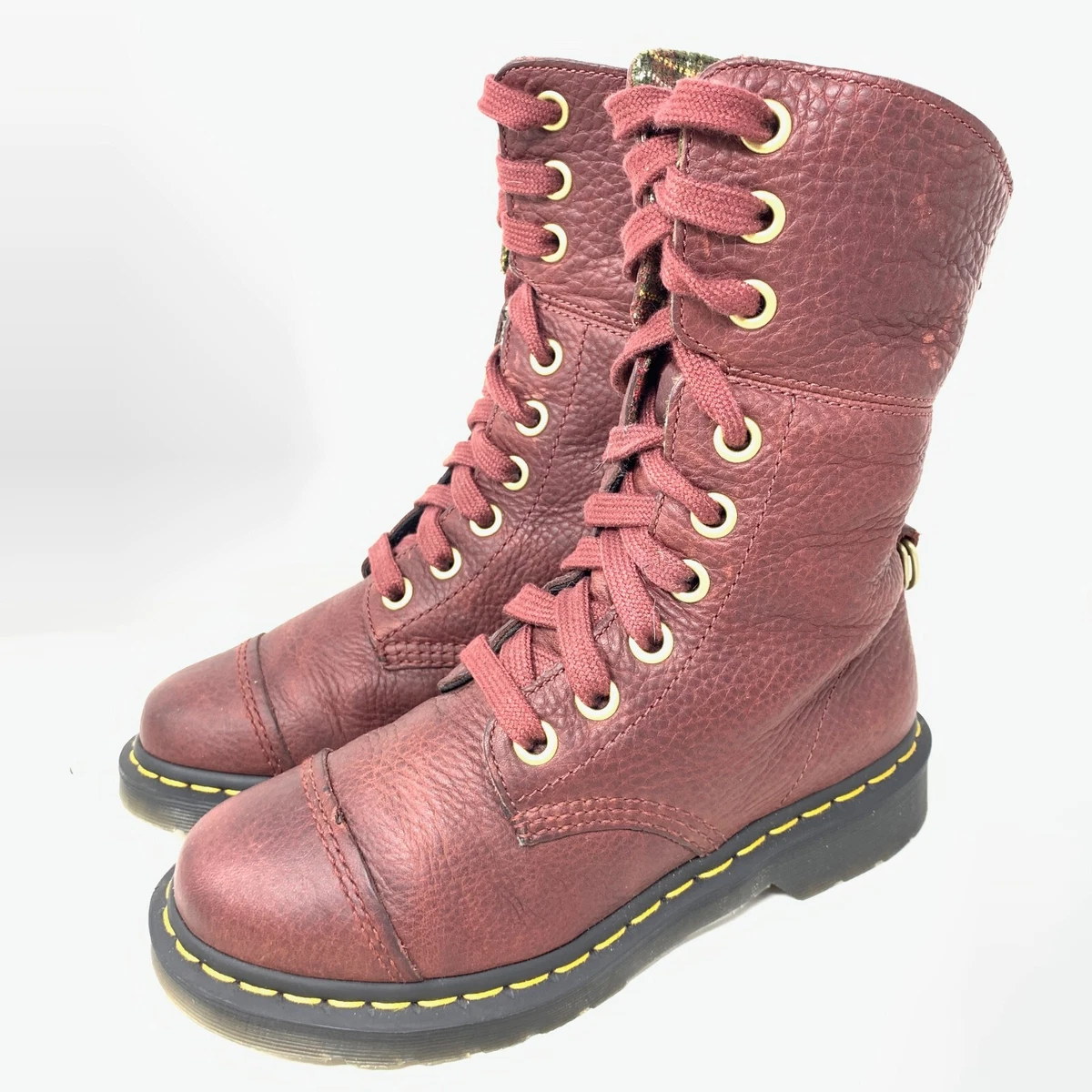 Dr Martens Aimilita Red Leather Mid Calf 9 Holes Tartan plaid Lined Uk5 Eu38