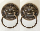 Dld copper statue A Pair Lucky foo dog lion Rare door Archaic Door Knocker Statu