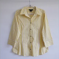 Attention Womens Yellow White Striped Print Y2K Modern Button Up Shirt Size XL